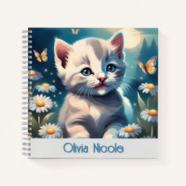 Cuaderno Bloc de notas de espiral de gato de gatito blanco