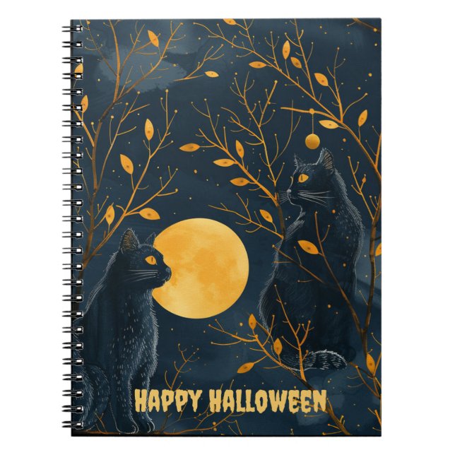 Cuaderno Bloc de notas de espiral de Halloween para gato ne (Frente)