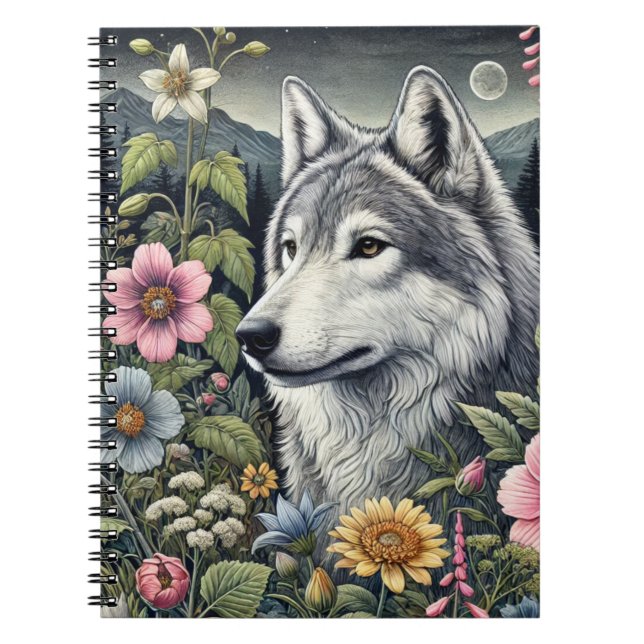 Cuaderno Bloc de notas de espiral de lobo de Woodland | Wol (Frente)