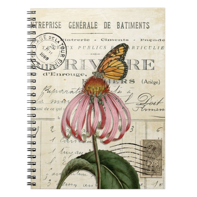 Cuaderno Bloc de notas de espiral de mariposa monarca vinta (Frente)