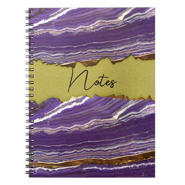 Cuaderno Bloc de notas de espiral de oro morado y falso (Frente)