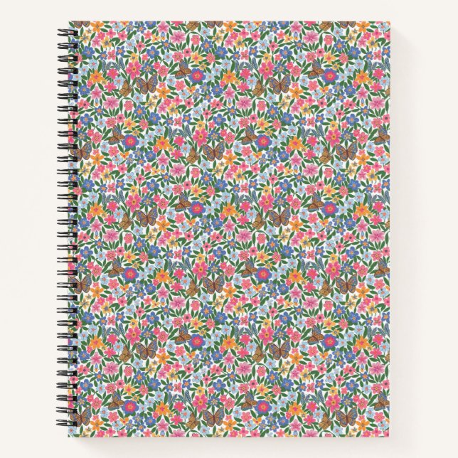 Cuaderno Bloc de notas de espiral de patrones florales (Anverso)