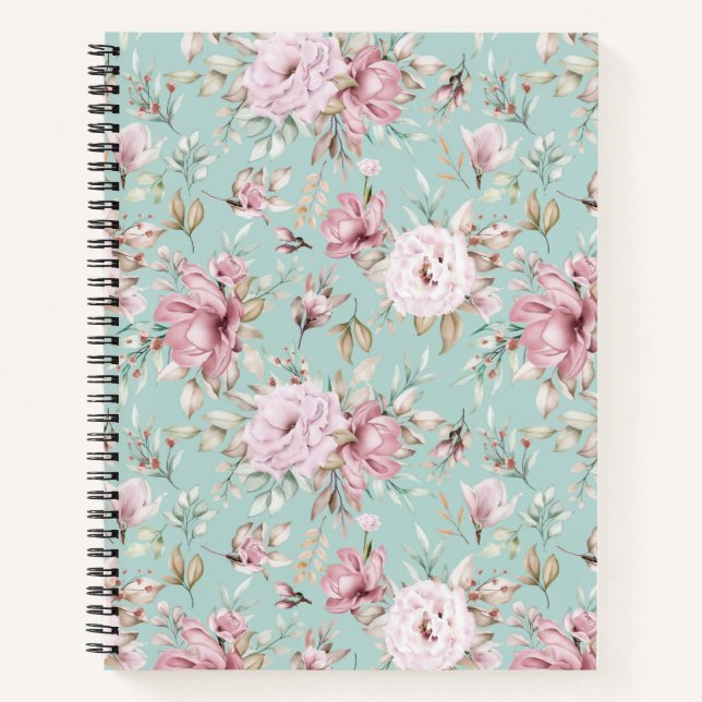 Cuaderno Bloc de notas de espiral floral (Anverso)