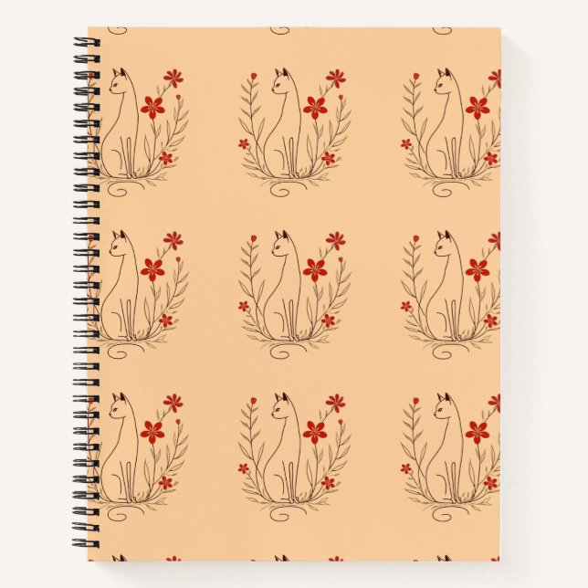 Cuaderno Bloc de notas de espiral floral de gato (Anverso)