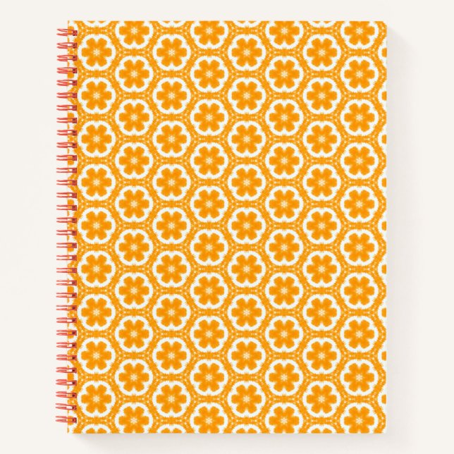 Cuaderno Bloc de notas de espiral floral naranja (Anverso)