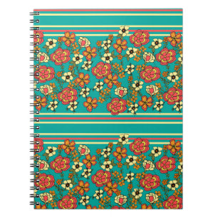 Cuaderno Bloc de notas de espiral floral turquesa