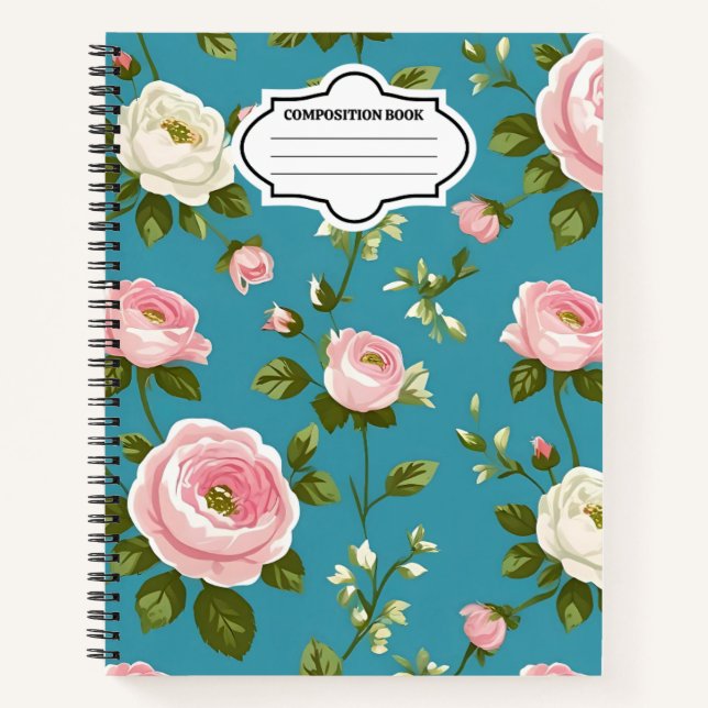Cuaderno Bloc de notas de espiral floral turquesa - adecuad (Anverso)