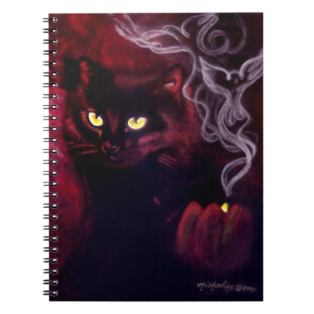 Cuaderno Bloc de notas de espiral mágica de gato negro (Frente)