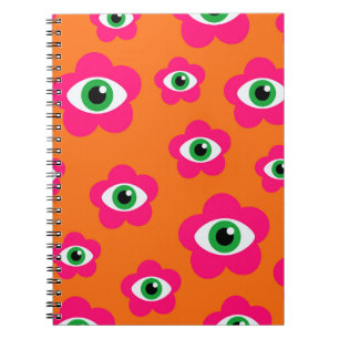 Cuaderno Bloc de notas de espiral retro de flores oculares 