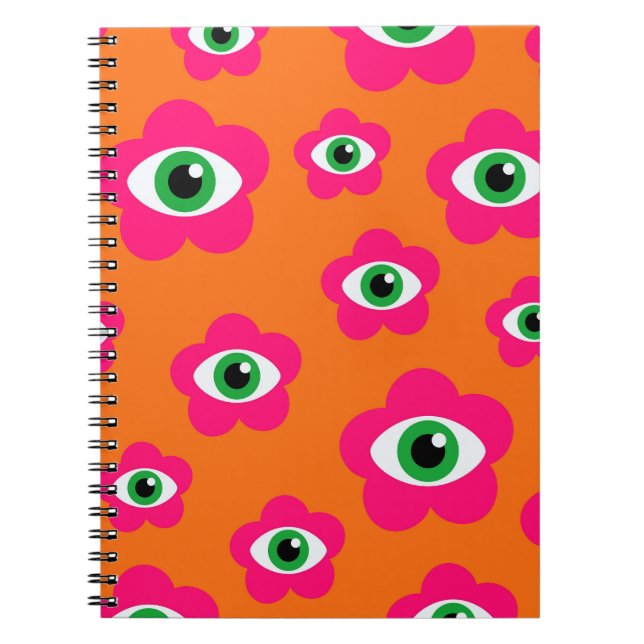 Cuaderno Bloc de notas de espiral retro de flores oculares  (Frente)