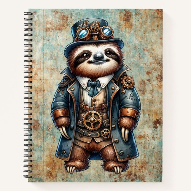 Cuaderno Bloc de notas de espiral Steampunk Sloth (Anverso)