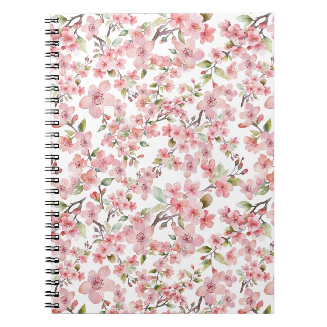Cuaderno Bloc de notas de flores de cerezo acuarela (Frente)