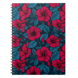 Cuaderno bloc de notas de flores de hibiscos rojos