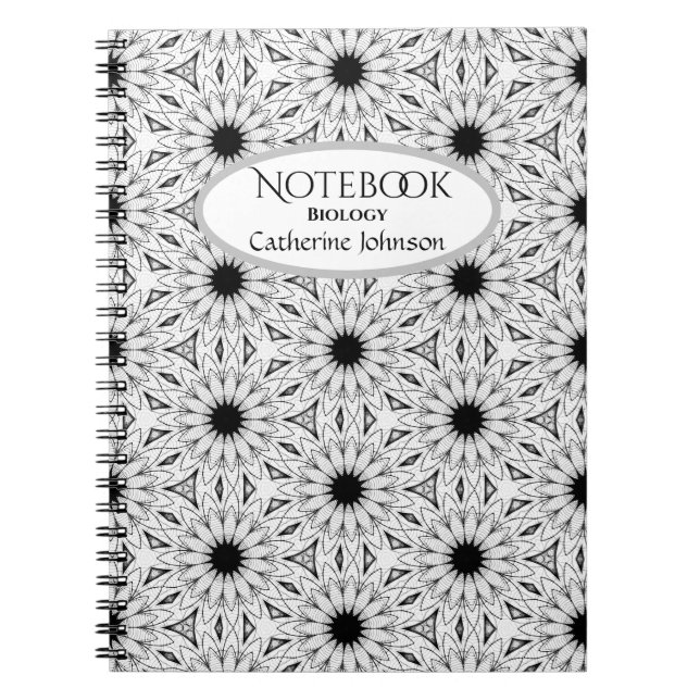 Cuaderno Bloc de notas de flores en blanco y negro (Frente)