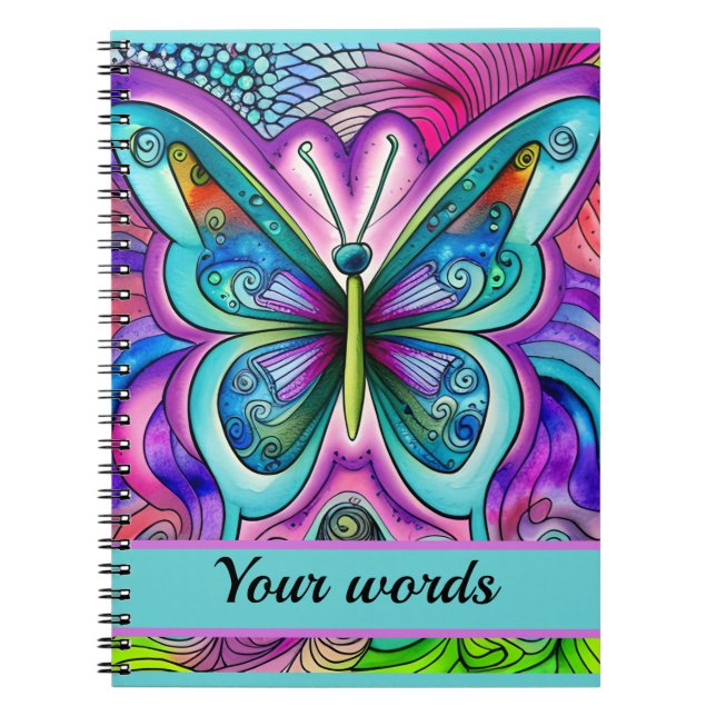 Cuaderno Bloc de notas de foto espiral de mariposa azul y p (Frente)