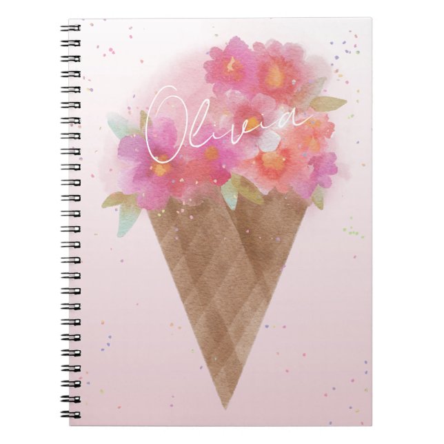 Cuaderno Bloc de notas de fotos con crema de hielo floral y (Frente)