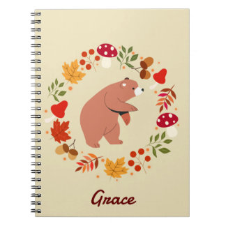 Cuaderno Bloc de notas de fotos en espiral de oso de otoño