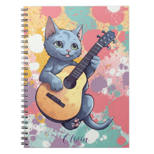 Cuaderno Bloc de notas de gato azul ruso musical con guitar