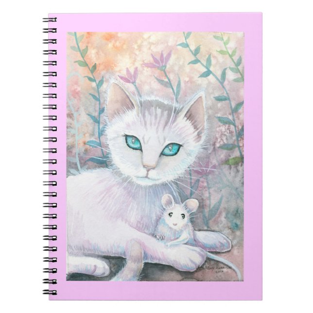 Cuaderno Bloc de notas de gato y ratón blanco (Frente)