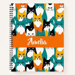Cuaderno Bloc de notas de gatos colorido con nombre persona