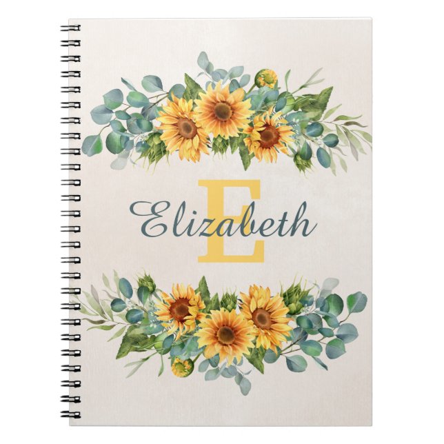 Cuaderno Bloc de notas de girasol de nombre personalizado (Frente)