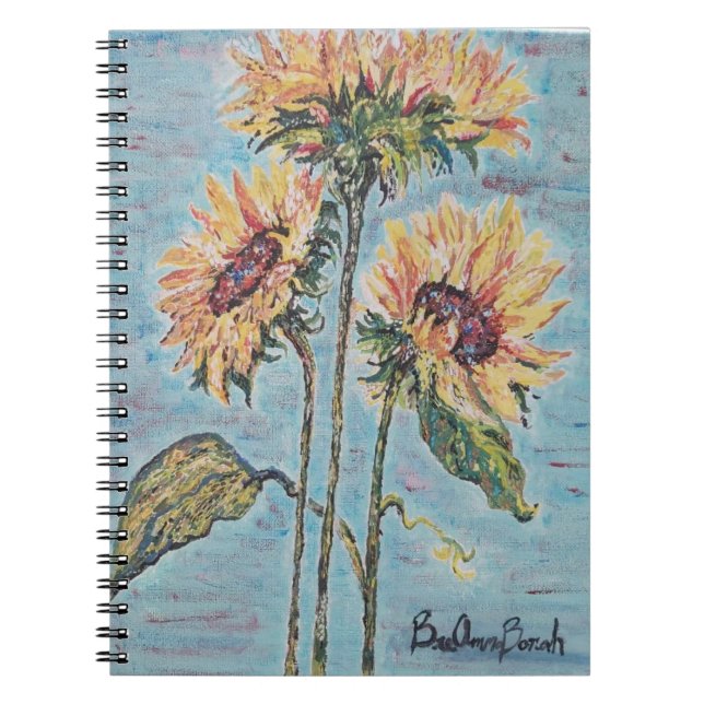 Cuaderno Bloc de notas de girasoles pintado (Frente)
