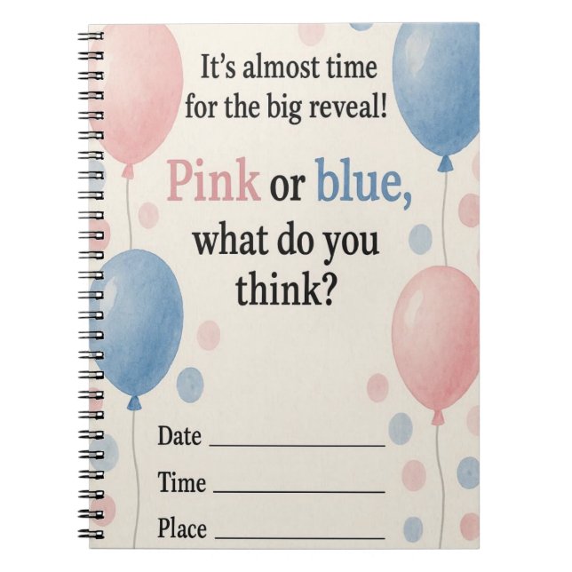 Cuaderno Bloc de notas de globos rosados y azules (Frente)