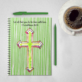 Cuaderno Bloc de notas de Green Faith Cross Bible Verse Jou