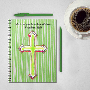Cuaderno Bloc de notas de Green Faith Cross Bible Verse Jou
