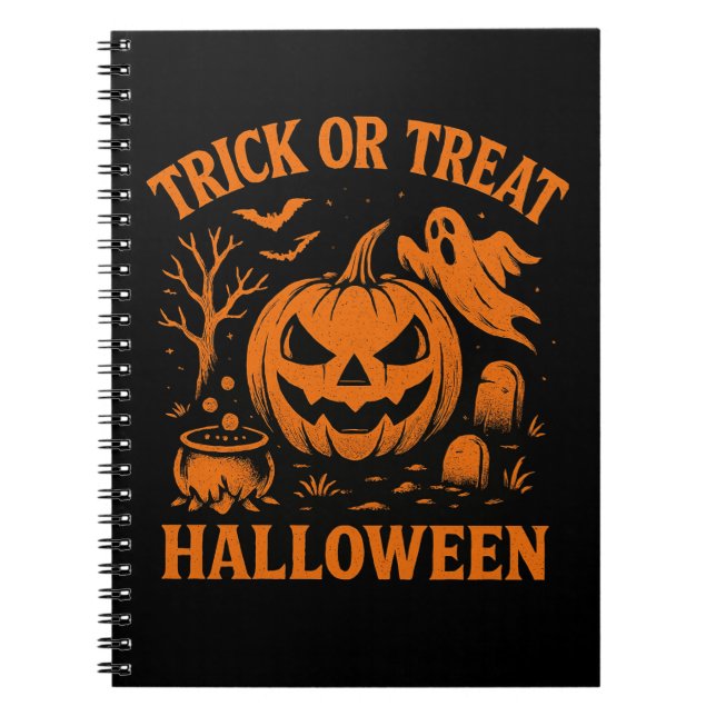 Cuaderno Bloc de notas de Halloween con trucos o trucos (Frente)