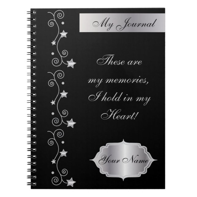 Cuaderno Bloc de notas de Journal elegante negro (Frente)