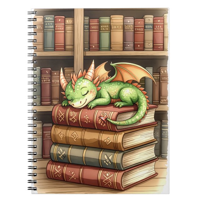 Cuaderno Bloc de notas de la biblioteca de dragones durmien (Frente)
