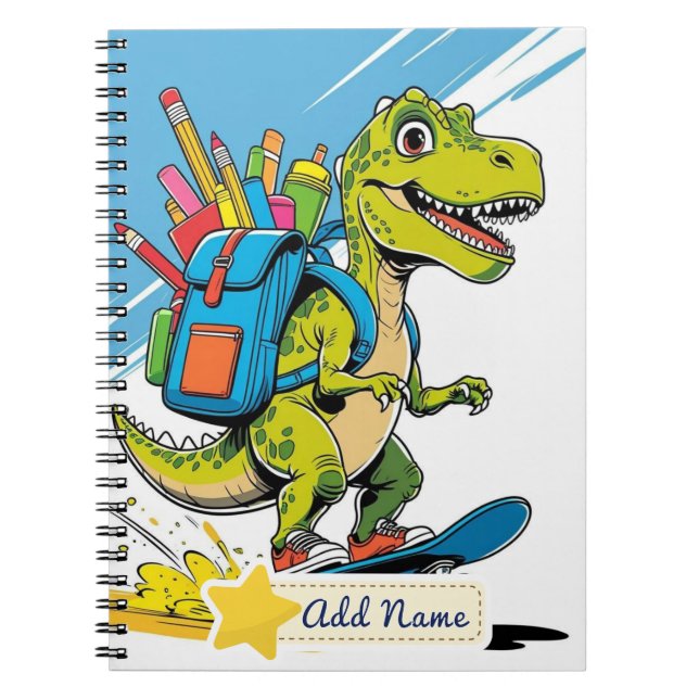 Cuaderno Bloc de notas de la escuela de dinosaurios editabl (Frente)