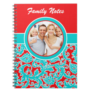 Cuaderno Bloc de notas de la familia Blue Red White Damask