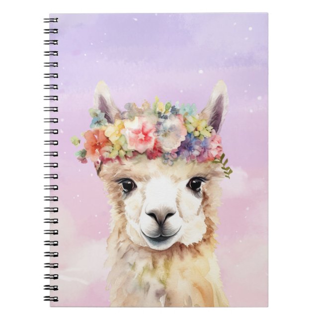 Cuaderno Bloc de notas de Llama Pastel (Frente)