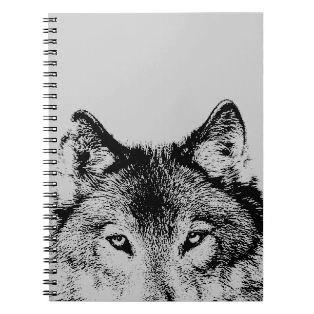 Cuaderno Bloc de notas de Lobo Gris negro y blanco (Frente)