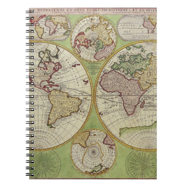Cuaderno Bloc de notas de mapas de hemisferios del globo Pa (Frente)