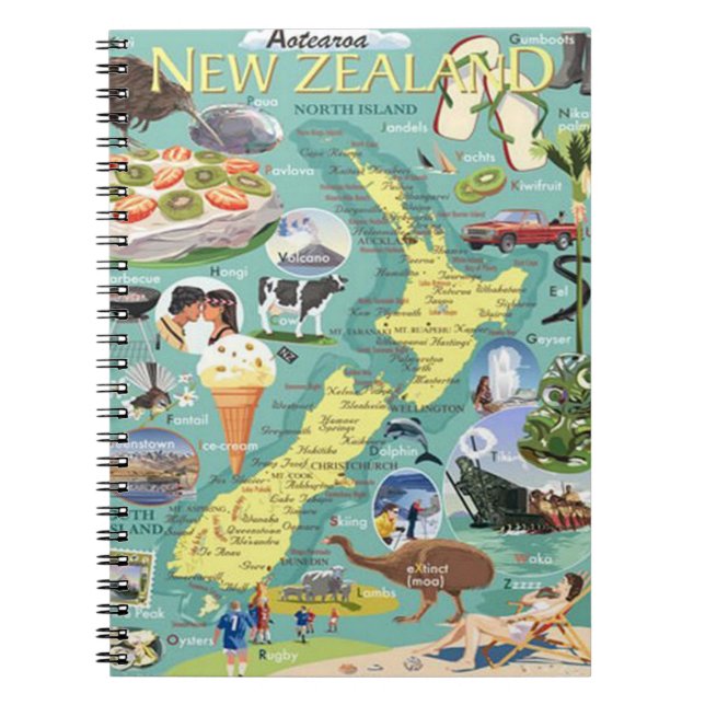 Cuaderno Bloc de notas de mapas de Nueva Zelanda (Frente)