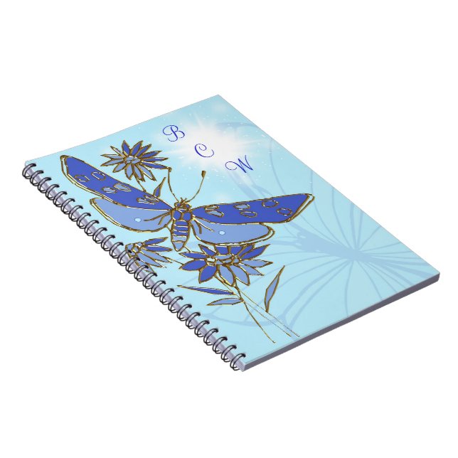 Cuaderno Bloc de notas de mariposa azul (Lado Derecho)