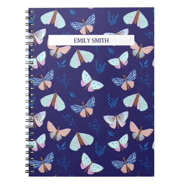 Cuaderno Bloc de notas de mariposa azul con acento rosa (Frente)