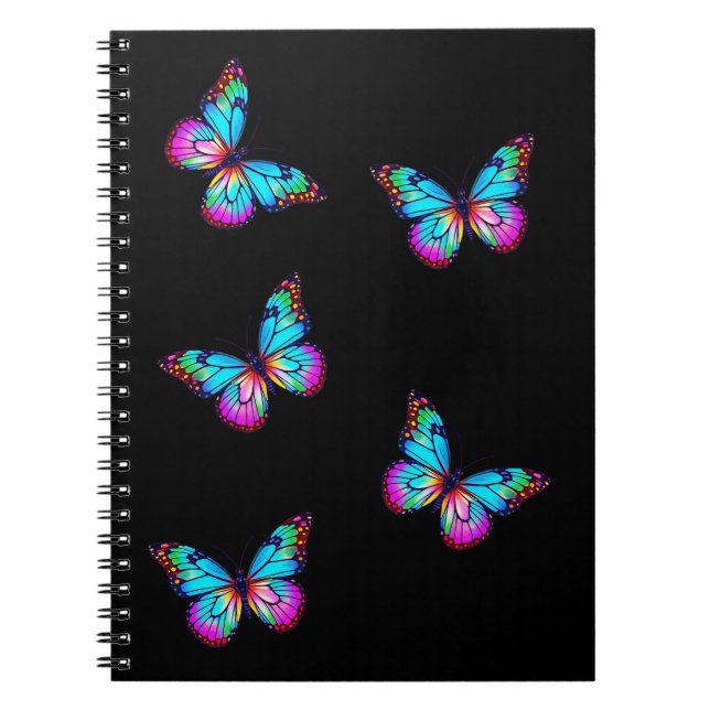 Cuaderno Bloc de notas de mariposa negro (Frente)