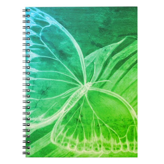 Cuaderno Bloc de notas de mariposa verde azul (Frente)