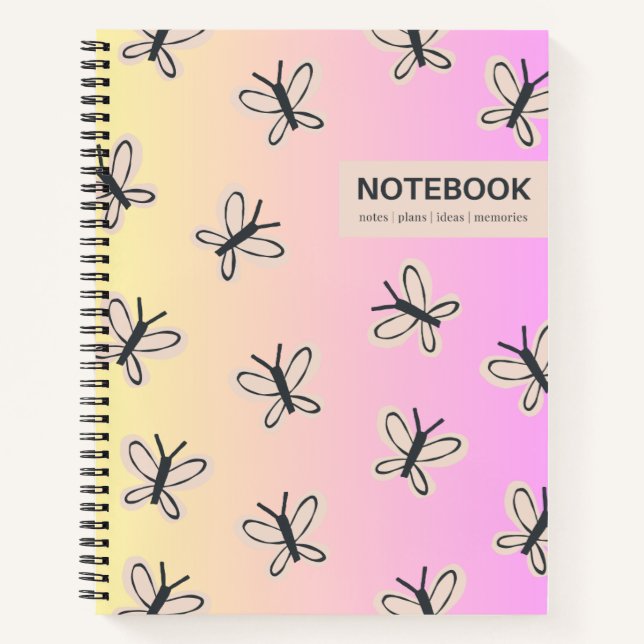 Cuaderno Bloc de notas de mariposas rosa amarillo (Anverso)