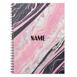 Cuaderno Bloc de notas de mármol negro y rosa
