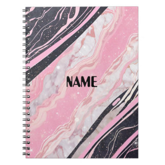 Cuaderno Bloc de notas de mármol negro y rosa