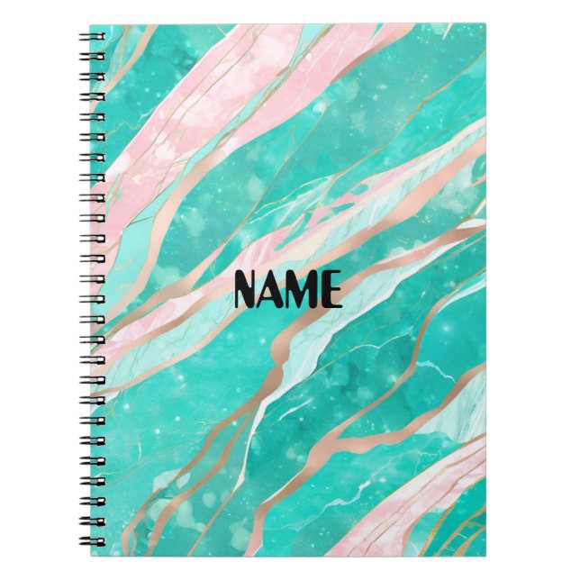 Cuaderno Bloc de notas de mármol rosa y turquesa (Frente)
