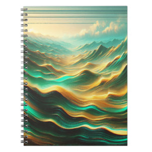 Cuaderno Bloc de notas de montaña verde azulado y de oro