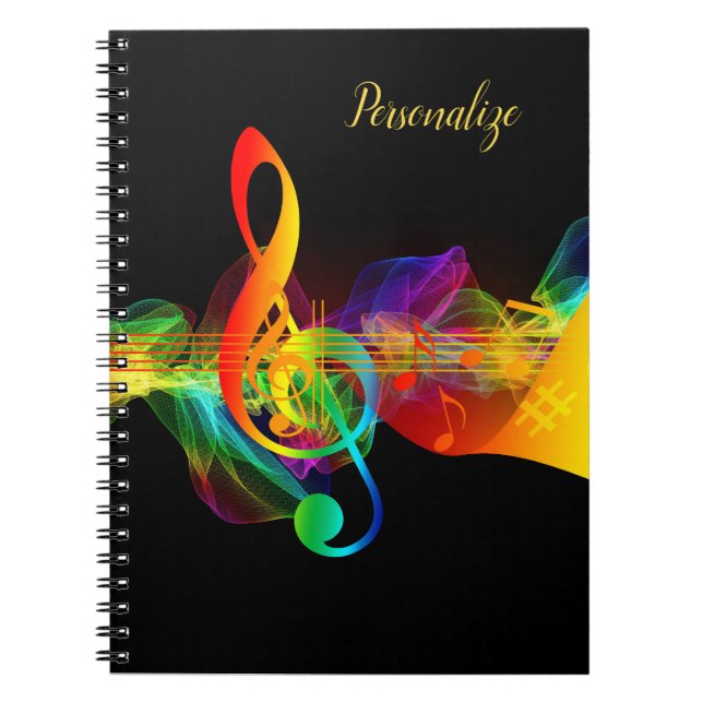 Cuaderno Bloc de notas de música con neón arco iris (Frente)