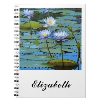 Cuaderno bloc de notas de nenúfares de agua azul