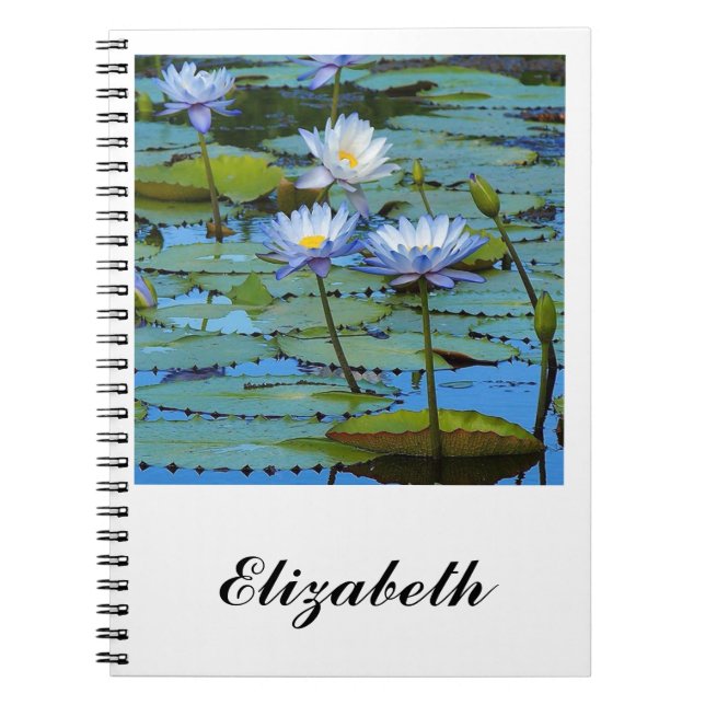 Cuaderno bloc de notas de nenúfares de agua azul (Frente)